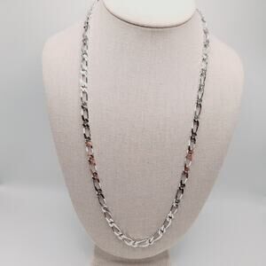 Monet Rhodium Plated 24 Inch Chain Necklace, Vintage Silver Tone Link Chain